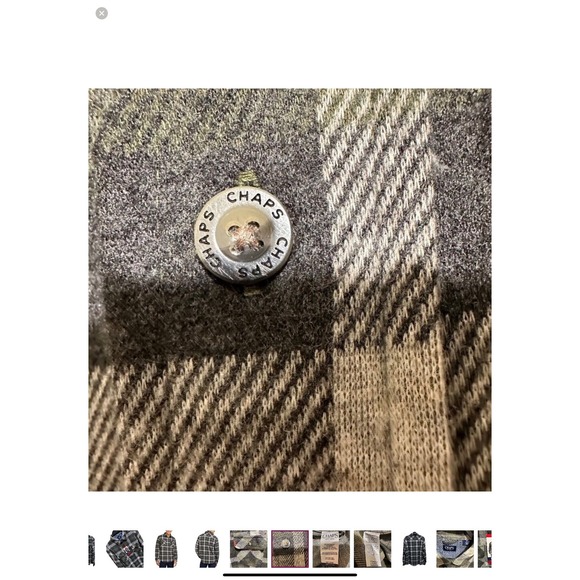 Chaps Knit Flannel Shirt Mens M Green Gray Plaid Long Sleeve Button Up Shacket - Picture 12 of 13